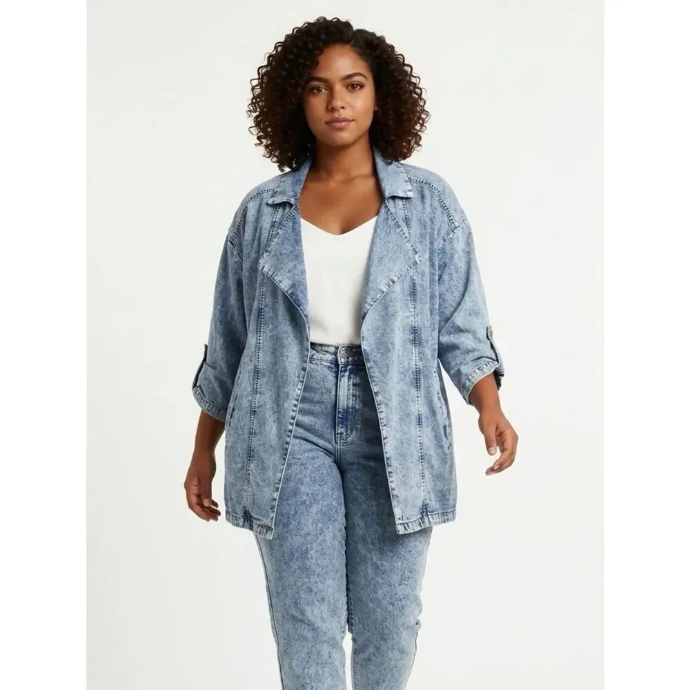ADYSON PARKER | Lightweight Open Front Chambray Denim Jacket Women’s Size Medium